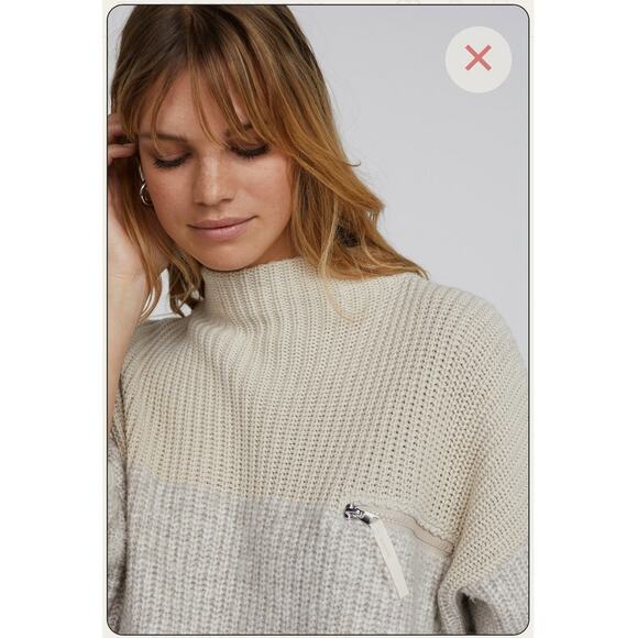 Varley | Darwell Two-Tone Oversized Mock Neck Chunky Knit Sweater Cashew Size M - Picture 3 of 11